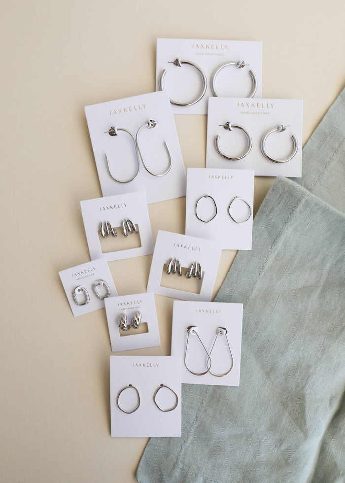 Earrings-Silver Three Hoop Huggies