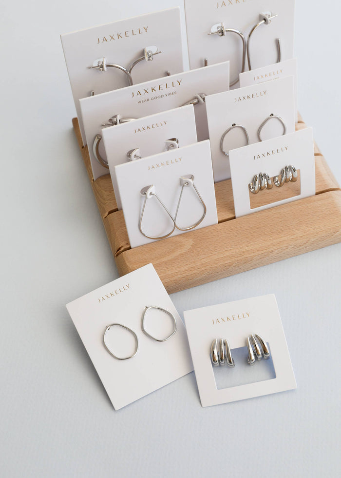 Earrings-Silver Three Hoop Huggies