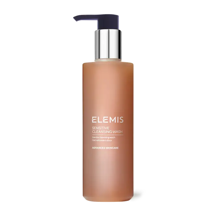 Elemis Sensitive Cleansing Wash 200ml, gentle facial cleanser in a clear bottle, suitable for sensitive skin, with a mild, soothing formula