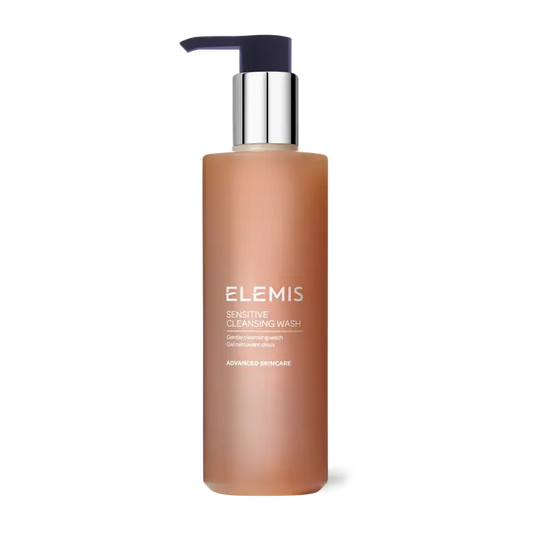 Elemis Sensitive Cleansing Wash 200ml, gentle facial cleanser in a clear bottle, suitable for sensitive skin, with a mild, soothing formula