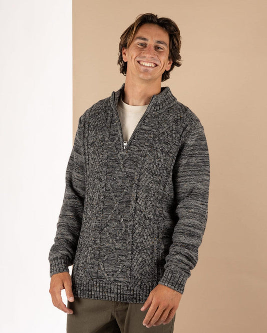 Flint 2 Mens 1/4 Neck Zip Knit in Dark Grey