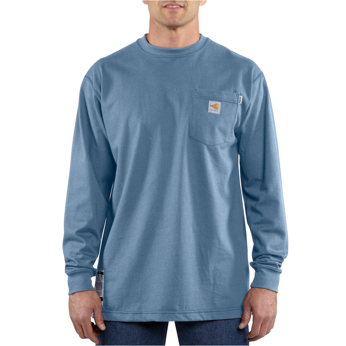 FR FORCE COTTON LONG SLEEVE T-SHIRT - 465-Medium Blue | Carhartt 100235