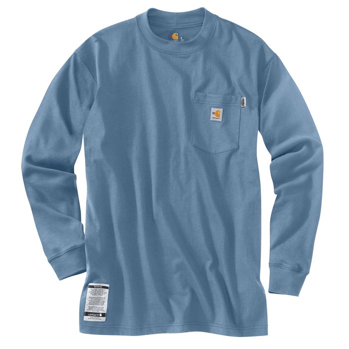 FR FORCE COTTON LONG SLEEVE T-SHIRT - 465-Medium Blue | Carhartt 100235