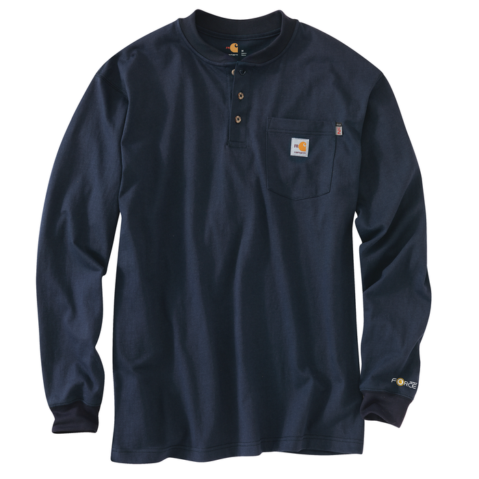 FR FORCE LONG SLEEVE COTTON HENLEY - 410-Dark Navy | Carhartt 100237
