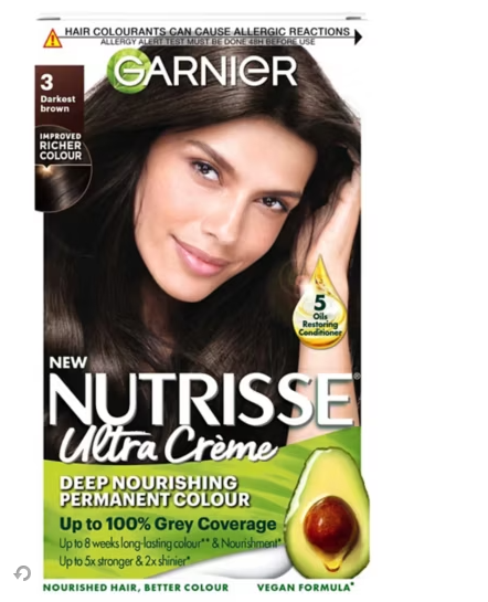 Garnier Nutrisse 3 Darkest Brown Permanent Hair Dye