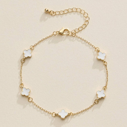 Gold Clover Charm Bracelet with Enamel Accents