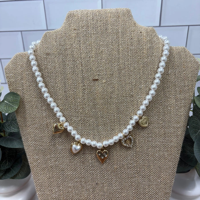 Hearts & Pearls Charm Necklace What's Hot