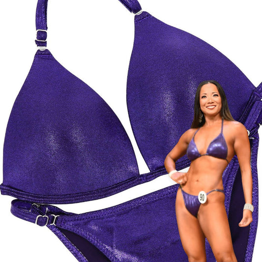 Hologram Eggplant Fit Model Competition Suit in purple for NPC bikini competition suit and fit model competition suit