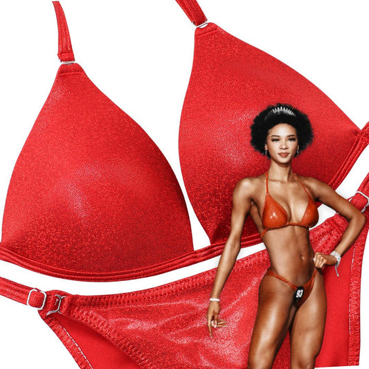 Hologram Red Fit Model Competition Suit with shimmering fabric for NPC bikini competition suit and fit model competition suit