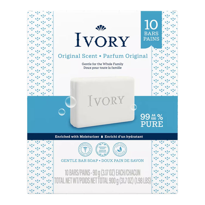 Ivory Simply Bar Soap, Original Scent, 3.1 oz - 10 Ct - 10 Pack