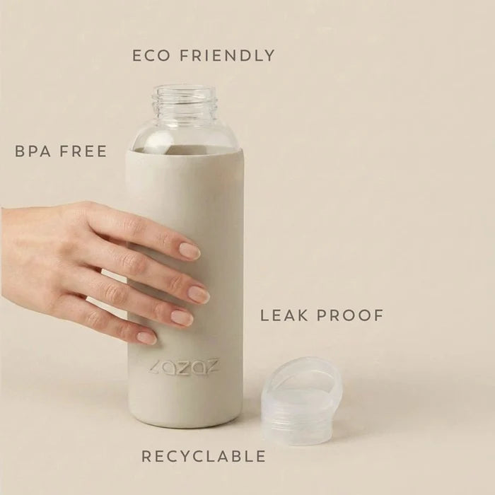 LAZAZ Pursip Borosilicate Glass Water Bottle with Silicone Sleeve – 1L in Kuwait - Waha Lifestyle