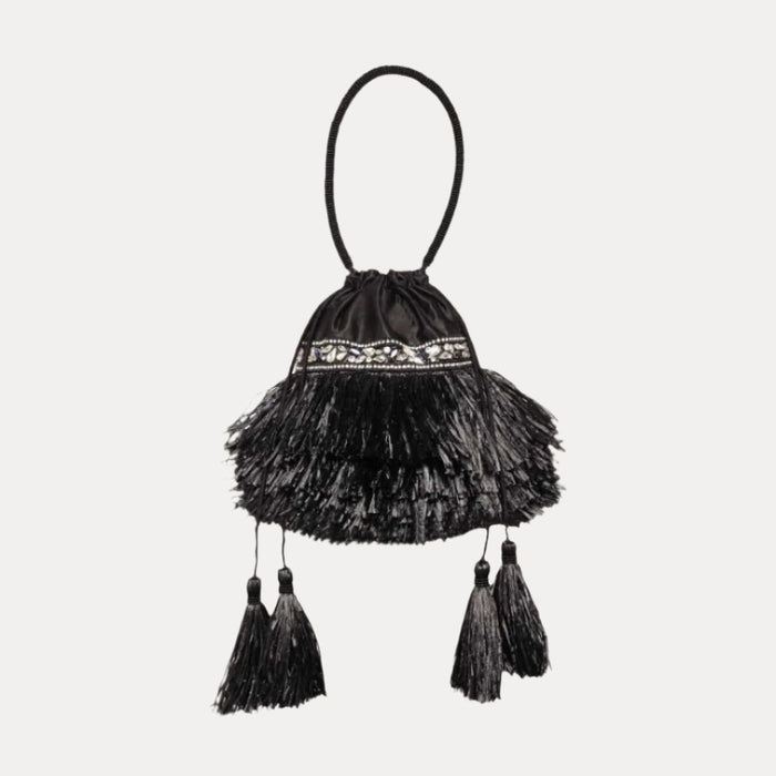 a black bag with tassels