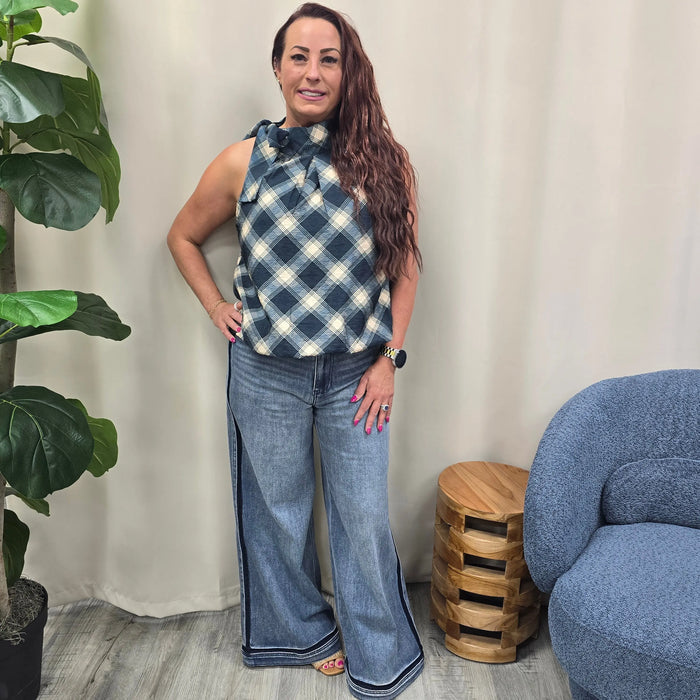 plaid sleeveless THML