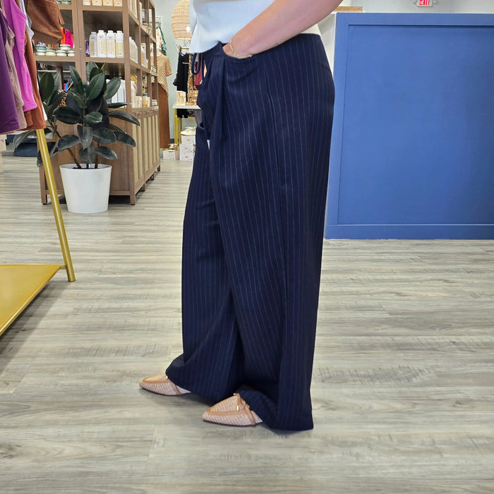 Navy Striped Pants with tie front Elle Grey