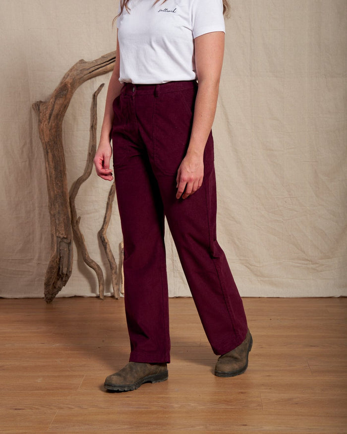 Ogden Cord Womens Straight Leg Cord Trousers in Burgundy