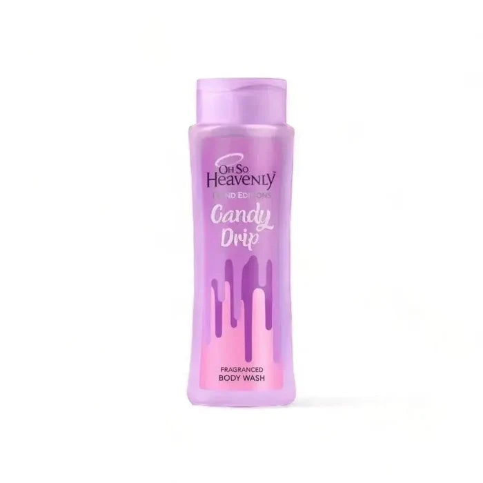 Oh So Heavenly Candy Drip body wash bottle with cupcake and vanilla frosting scent, 375ml