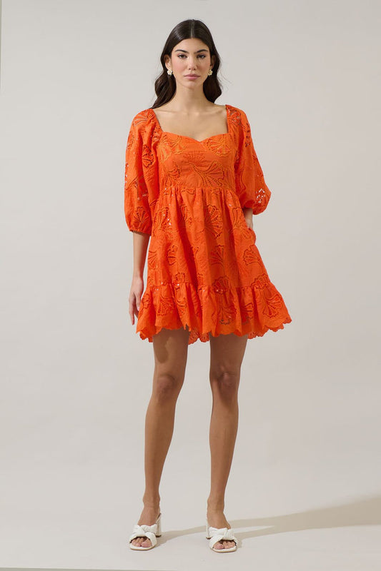 Orange Blossom Eyelet Mini Dress