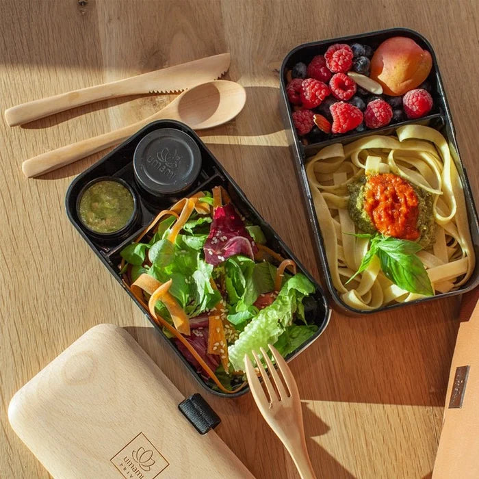 Original Adult Bento Box with Cutlery - Wood Black & Bamboo