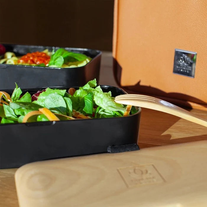 Original Adult Bento Box with Cutlery - Wood Black & Bamboo