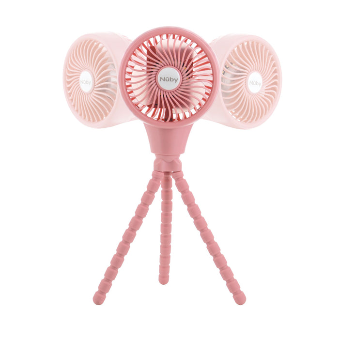 The Oscillating Stroller Fan | Pink features three adjustable, oscillating Noby heads that rotate to different angles and flexible tripod legs for easy positioning on strollers or anywhere you need a cool breeze.