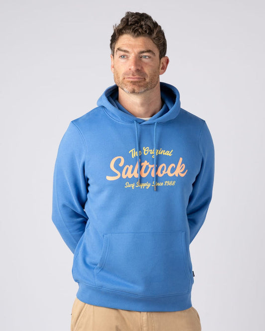 Postcard Bloc Pop Mens Hoodie in Bright Blue