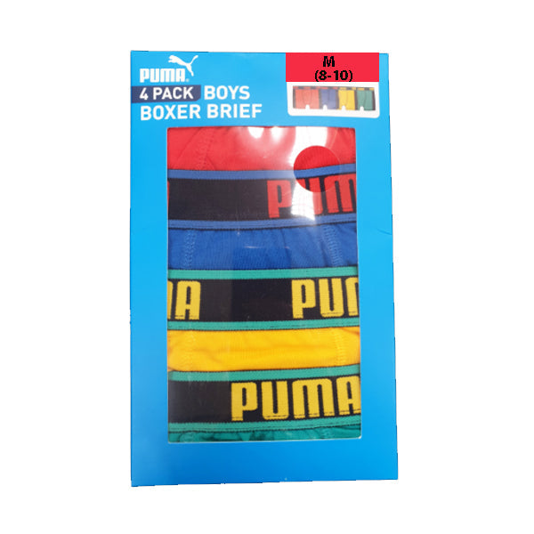 Puma Boy's Boxer Brief-Colors: Red/Blue/Yellow/Green- Pack of 4