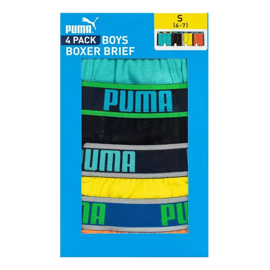 Puma Boy's Boxer Brief-Colors: Turquoise/Black/Yellow/Orange- Pack of 4