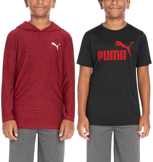 Puma Boys Tops, Short Sleeve T-Shirt With Hooded Top (Medium,Black & Red) - Shoppers-kart.com