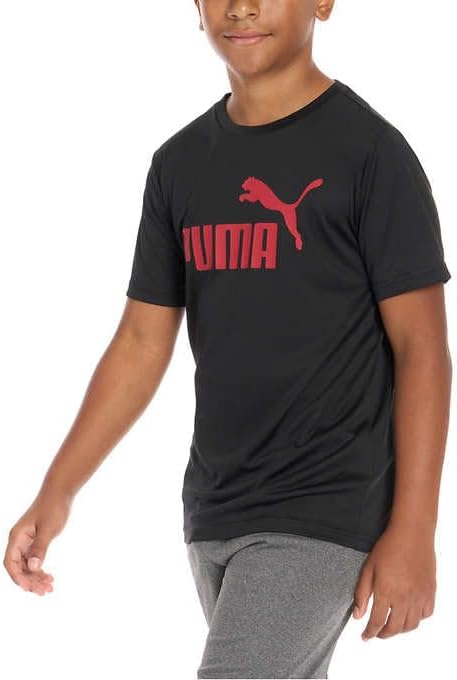 Puma Boys Tops, Short Sleeve T-Shirt With Hooded Top (Medium,Black & Red) - Shoppers-kart.com
