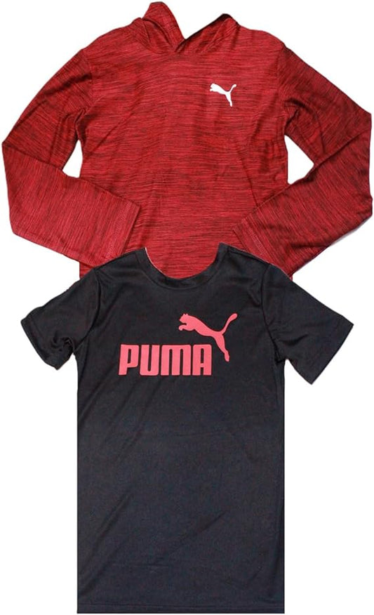 Puma Boys Tops, Short Sleeve T-Shirt With Hooded Top (Small,Black & Red) - Shoppers-kart.com