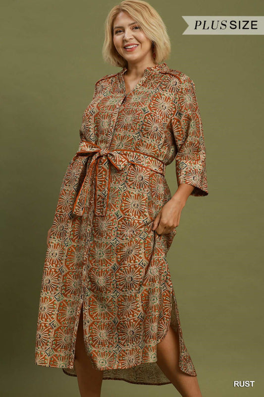 Rust Mosaic Midi Dress