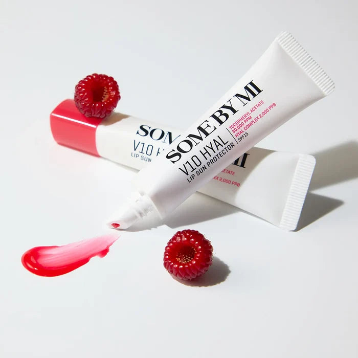 Some by Mi V10 Hyal Lip Sun Protector SPF15 in Berry, 7ml makeup product with hydrating lip balm and sun protection.