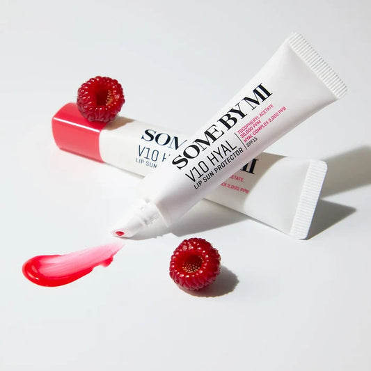 Some by Mi V10 Hyal Lip Sun Protector SPF15 in Berry, 7ml makeup product with hydrating lip balm and sun protection.