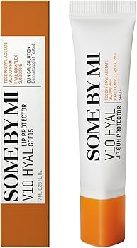 Some By Mi V10 Hyal Lip Sun Protector SPF15 in clear 7ml, a lightweight lip balm with sun protection and hydrating ingredients.