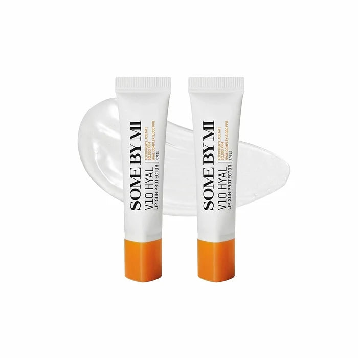 Some By Mi V10 Hyal Lip Sun Protector SPF15 in clear 7ml tube, moisturizing lip makeup with sun protection.