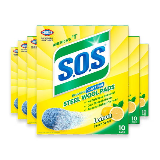 S.O.S Regular Lemon Steel Wool Soap Pads, 10 Count - 6 Pack