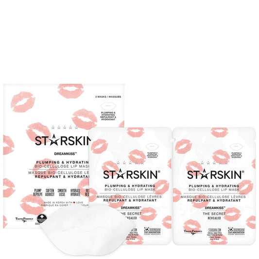 STARSKIN DREAMKISS Bio-Cellulose Lip Mask set with two hydrating, plumping skin care masks for smooth, moisturized lips.
