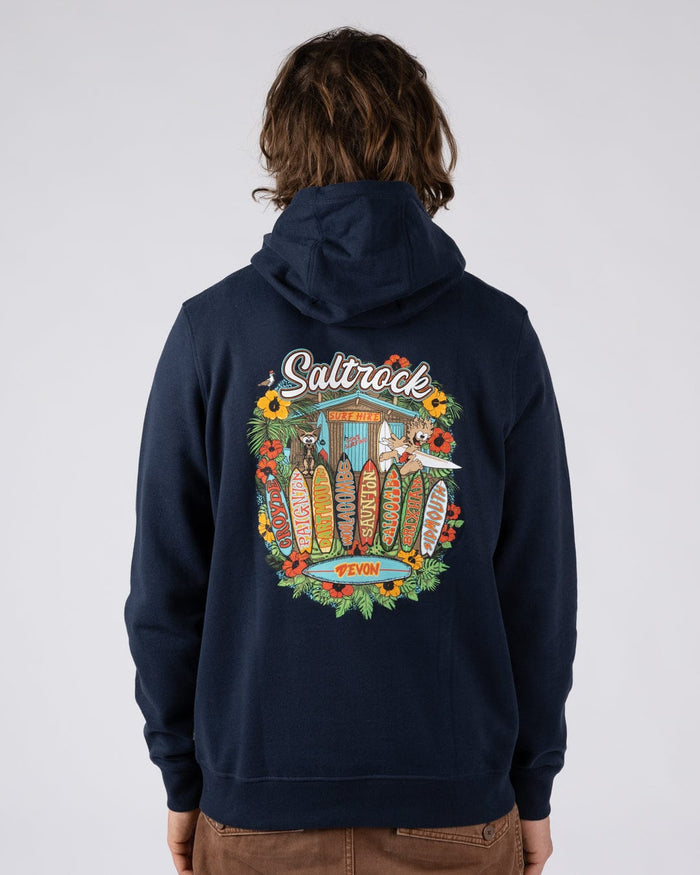 Surfshack Devon Mens Pop Hoodie in Blue