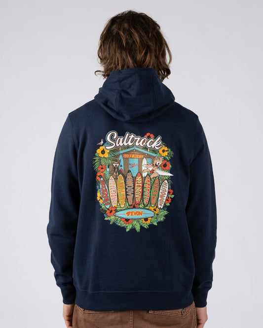 Surfshack Devon Mens Pop Hoodie in Blue