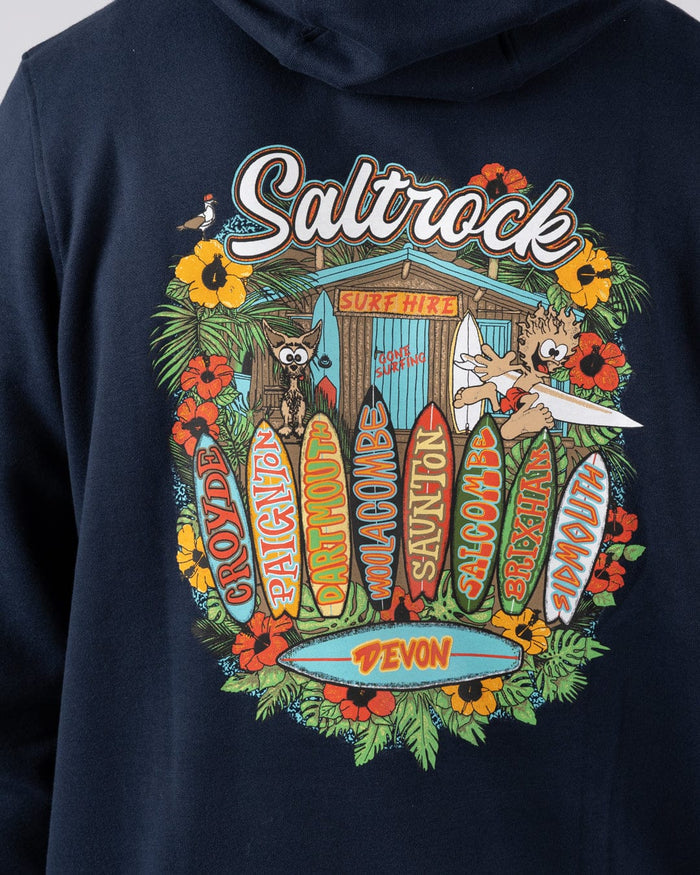 Surfshack Devon Mens Pop Hoodie in Blue
