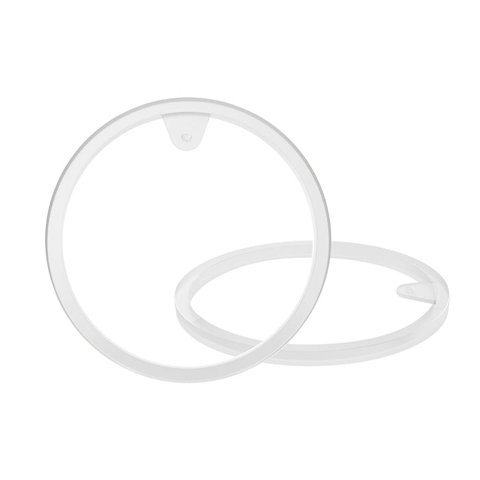 Two transparent, flat silicone rings overlap on a white background. The Thirsty Kids Silicone Gasket Replacement Part (2 Pack) fits Nuby Thirsty Kids cups, with each ring featuring a tab and notch for easy attachment.