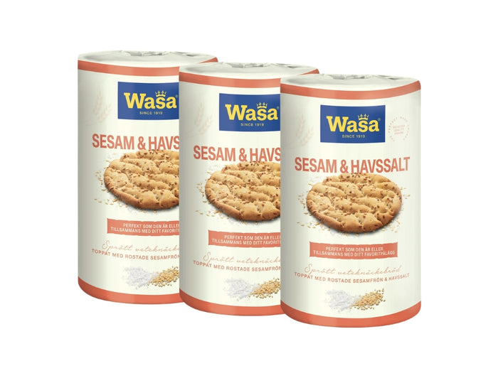 Wasa Knäckebröd Runda Sesam & Havssalt 3 × 290g (3 × 10.23 oz) – Authentic Swedish Round Sesame & Sea Salt Crispbread