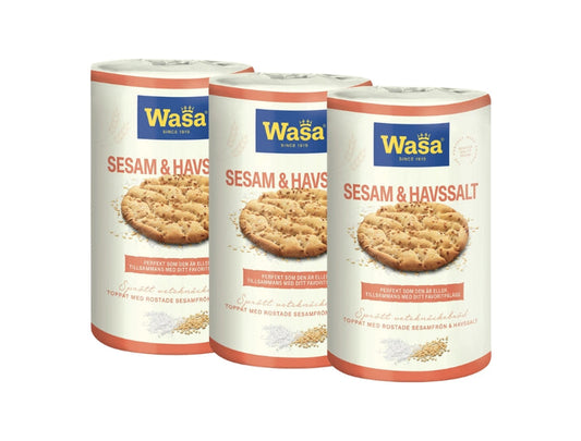 Wasa Knäckebröd Runda Sesam & Havssalt 3 × 290g (3 × 10.23 oz) – Authentic Swedish Round Sesame & Sea Salt Crispbread