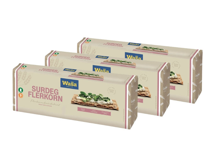 Wasa Knäckebröd Surdeg Flerkorn 3 × 550g (3 × 19.40 oz) – Authentic Swedish Multigrain Sourdough Crispbread