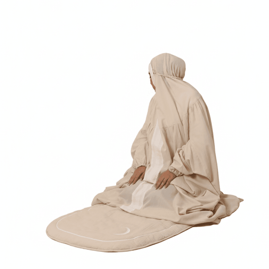 HAWA Soft & Lightweight Prayer Dress & Mat Set - Beige in Kuwait - Waha Lifestyle