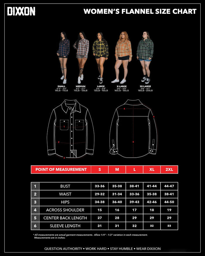 Women's The Dutch Oven Flannel Size Chart - Dixxon Flannel Co.