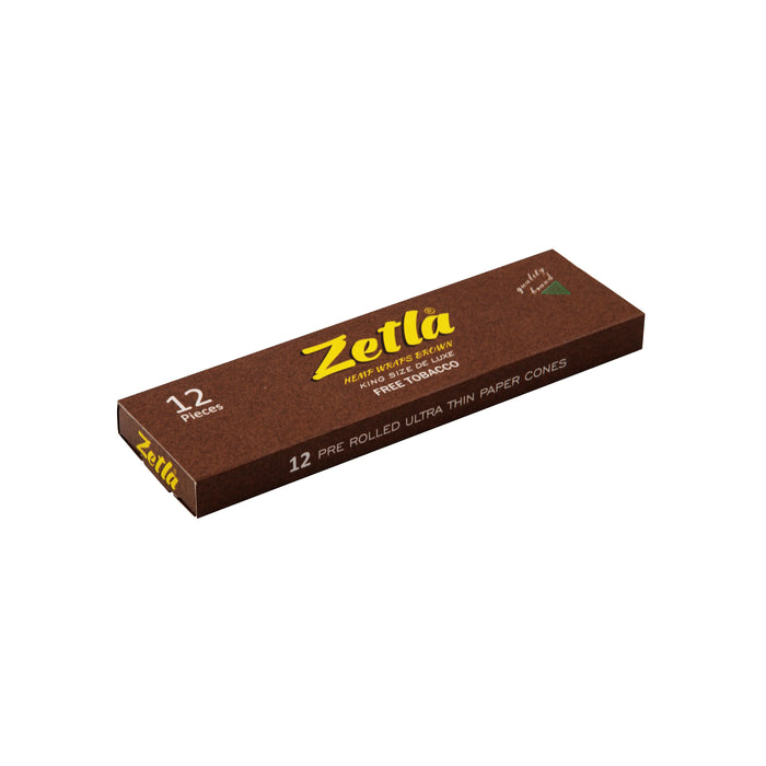 Zetla Pre Rolled Cones Hemp Wraps Brown Natural King Size Deluxe (12 Pcs)