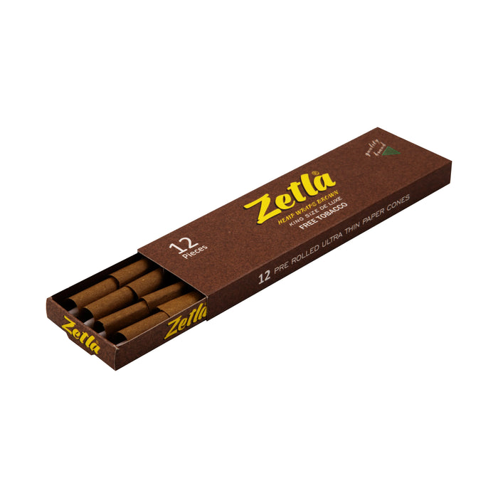 Zetla Pre Rolled Cones Hemp Wraps Brown Natural King Size Deluxe (12 Pcs)
